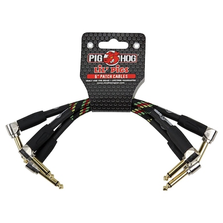 Ace Products Group Lil Pigs Vintage 6 in. Patch Cables, Rasta Stripe, 3PK PHLIL6RA